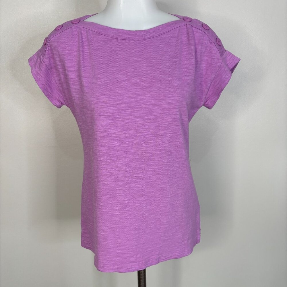 Talbots Top XS Purple Boat Neck Short Sleeve Cotton Blend Slub Knit Shirt Womens